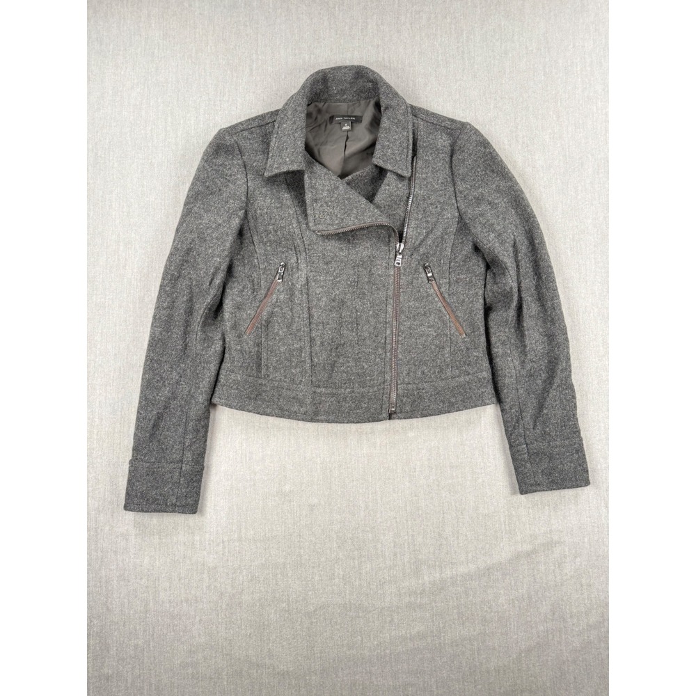 Ann Taylor Womens Grey Wool Blend Asymmetric Zip‎ Moto Jacket Size S 409922